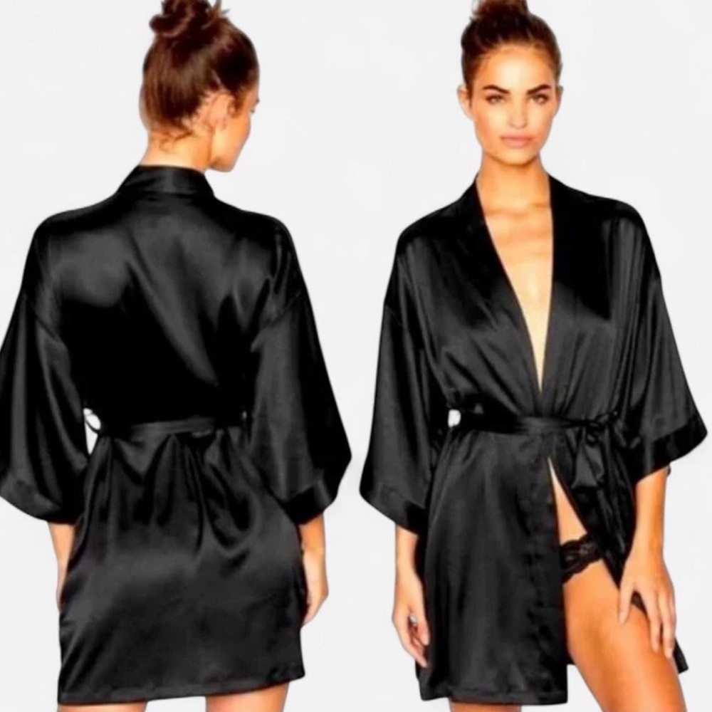 Victoria's Secret Black Short Kimono Tie Robe